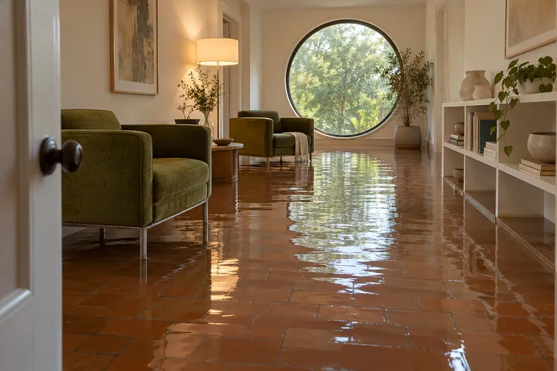 Water Extraction Near Twin Coves Park — pooled water and partially submerged furniture feet