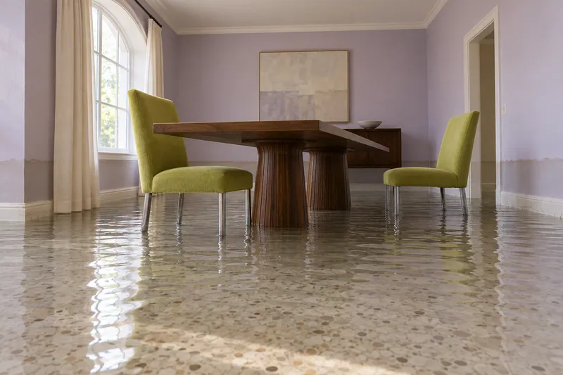Water Extraction Near Bluebonnet Park — pooled water and partially submerged furniture feet